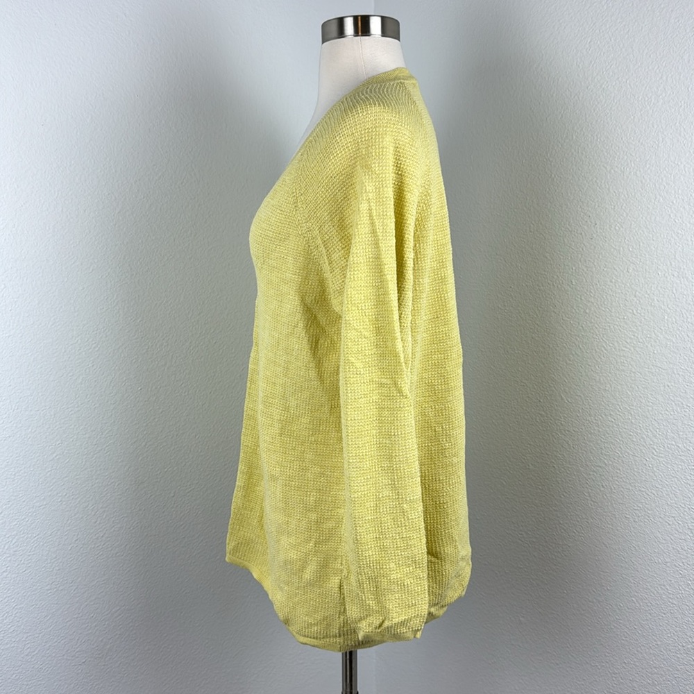 Eileen Fisher Linen & Cotton Blend Yellow Long Sleeve Knit V-neck Sweater, Sz 1X - Picture 3 of 7